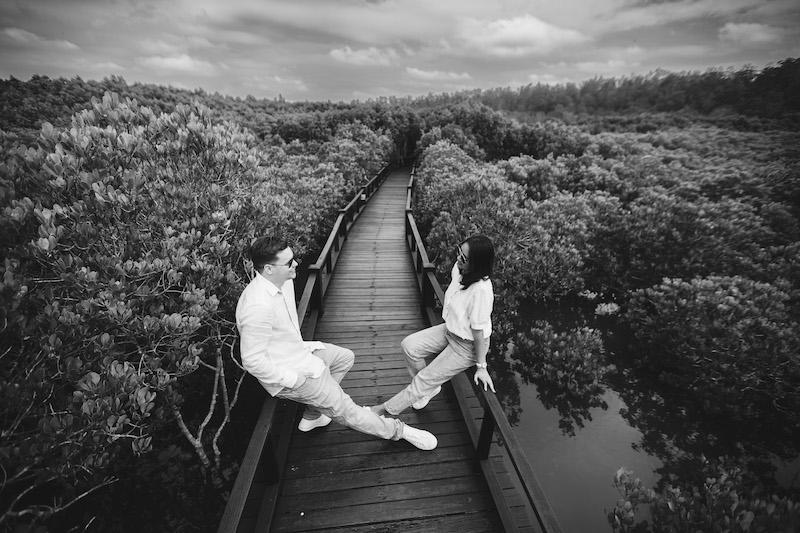 Romantic sitting on the bridge